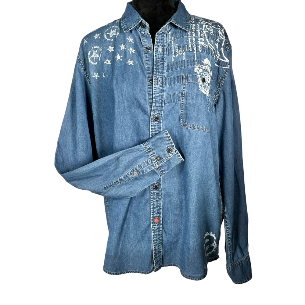 Desigual Boys Denim Shirt Graphic Chambray Button Down Long Sleeve Jeans Shirt